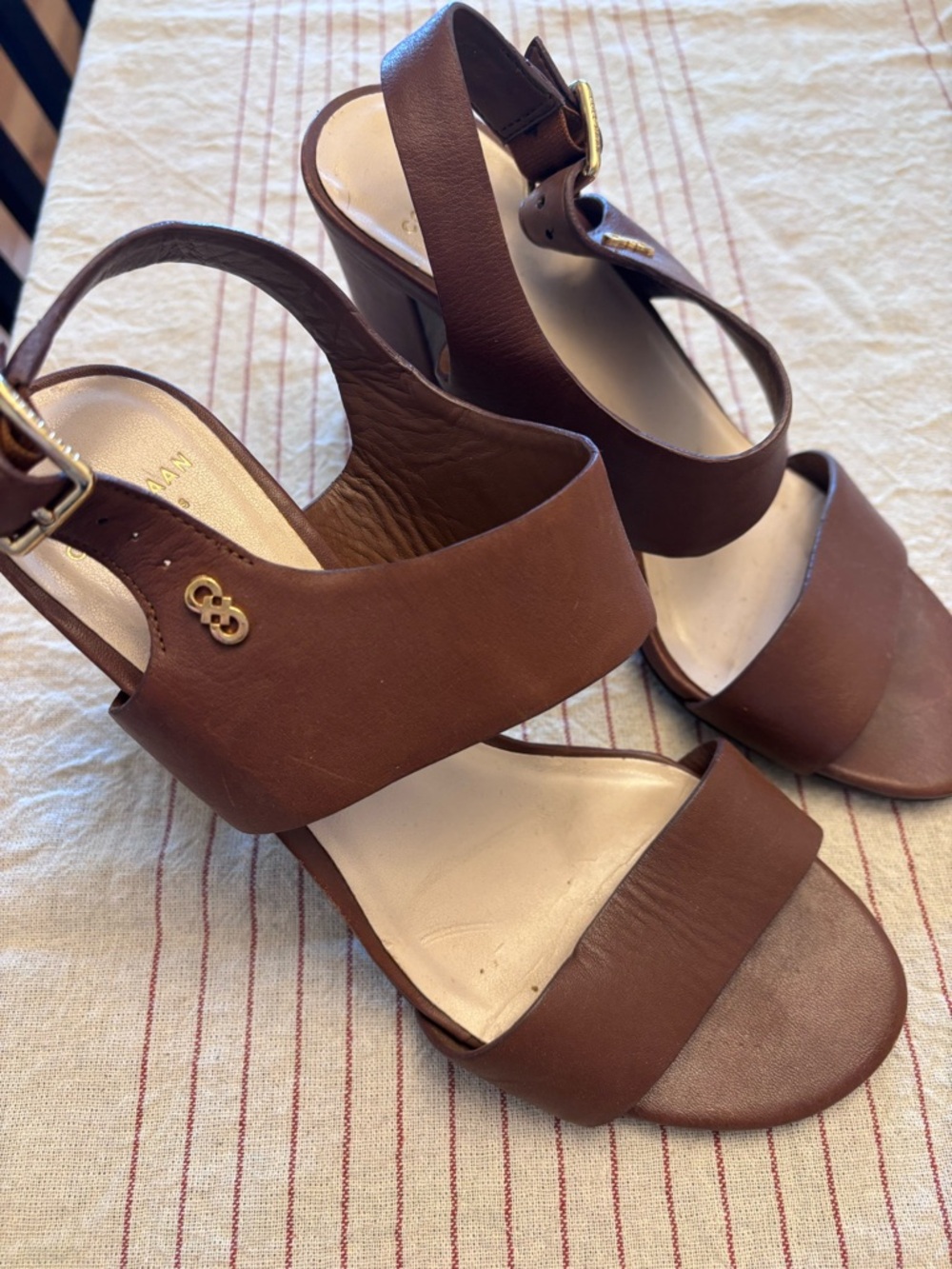 Cole Haan Brown Leather Block Heel Sandals